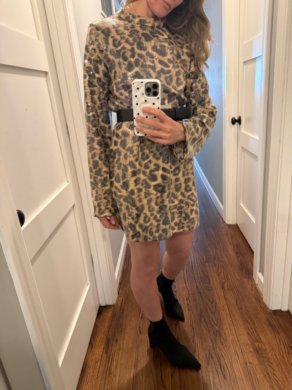H&M Leopard Print sequined Mini Dress in Tan and Black